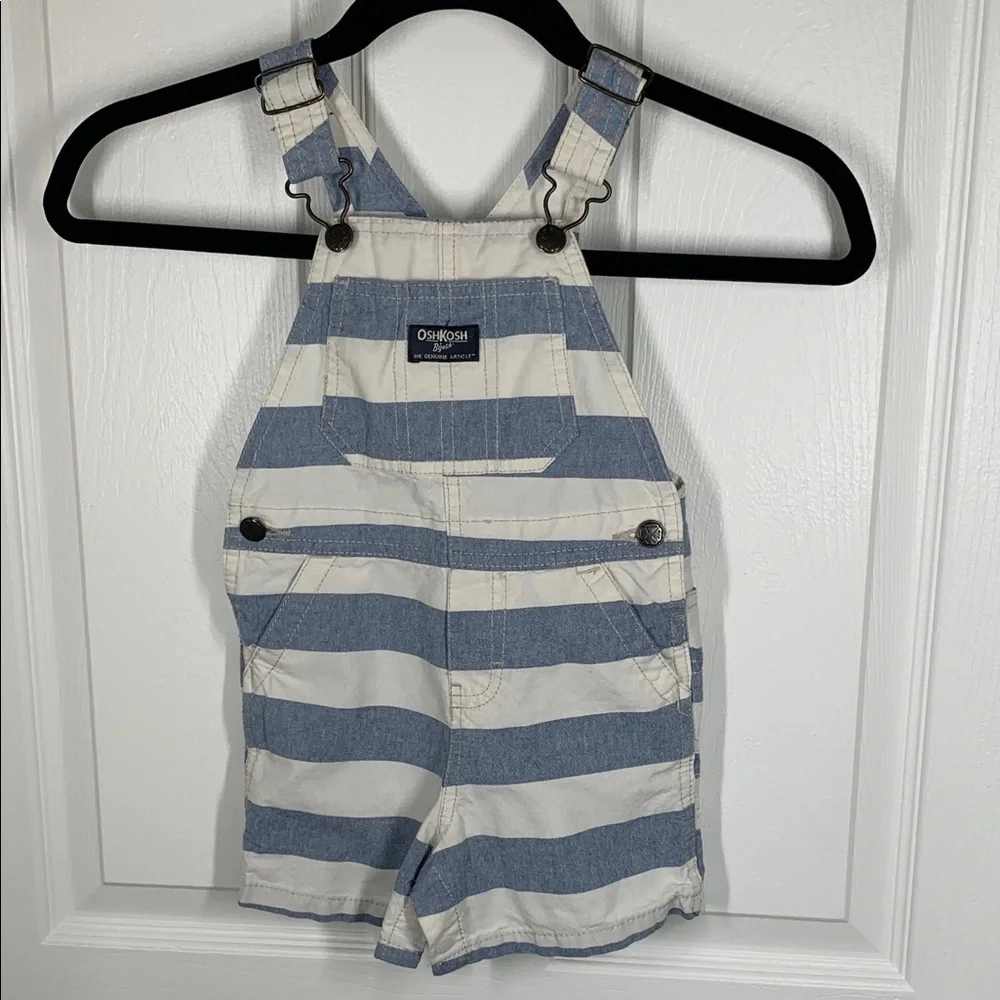 Oshkosh B’gosh white and blue striped overalls 18 months